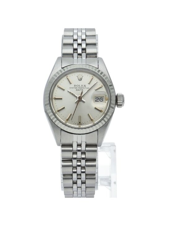 Rolex Oyster Perpetual Date Watch Antique 18k White Gold SS Silk